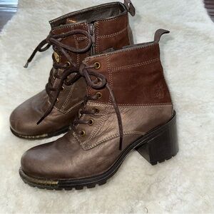 Fly London Lugged Sole Copper Brown Leather Boots Size 7/38